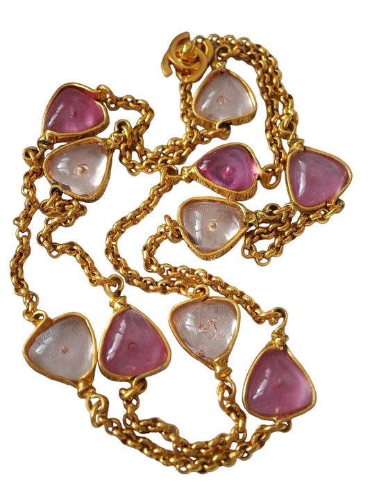 Vintage Chanel Necklace with Pink Glass Paste