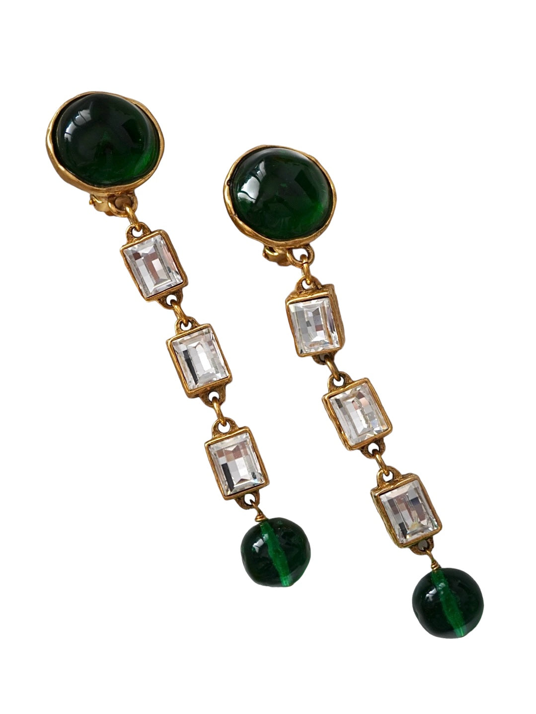 Vintage Chanel Earrings with Green Glass Paste