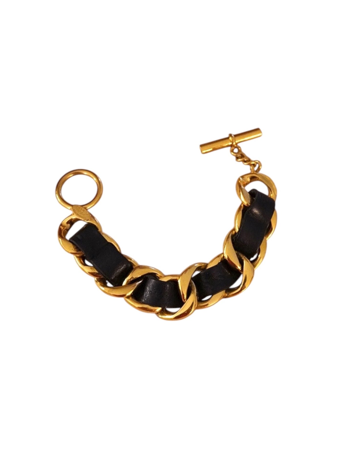 Vintage Chanel Black Leather Chain Bracelet