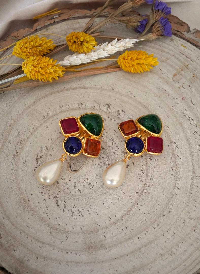Vintage Chanel Earrings with Multicolored Glass Paste