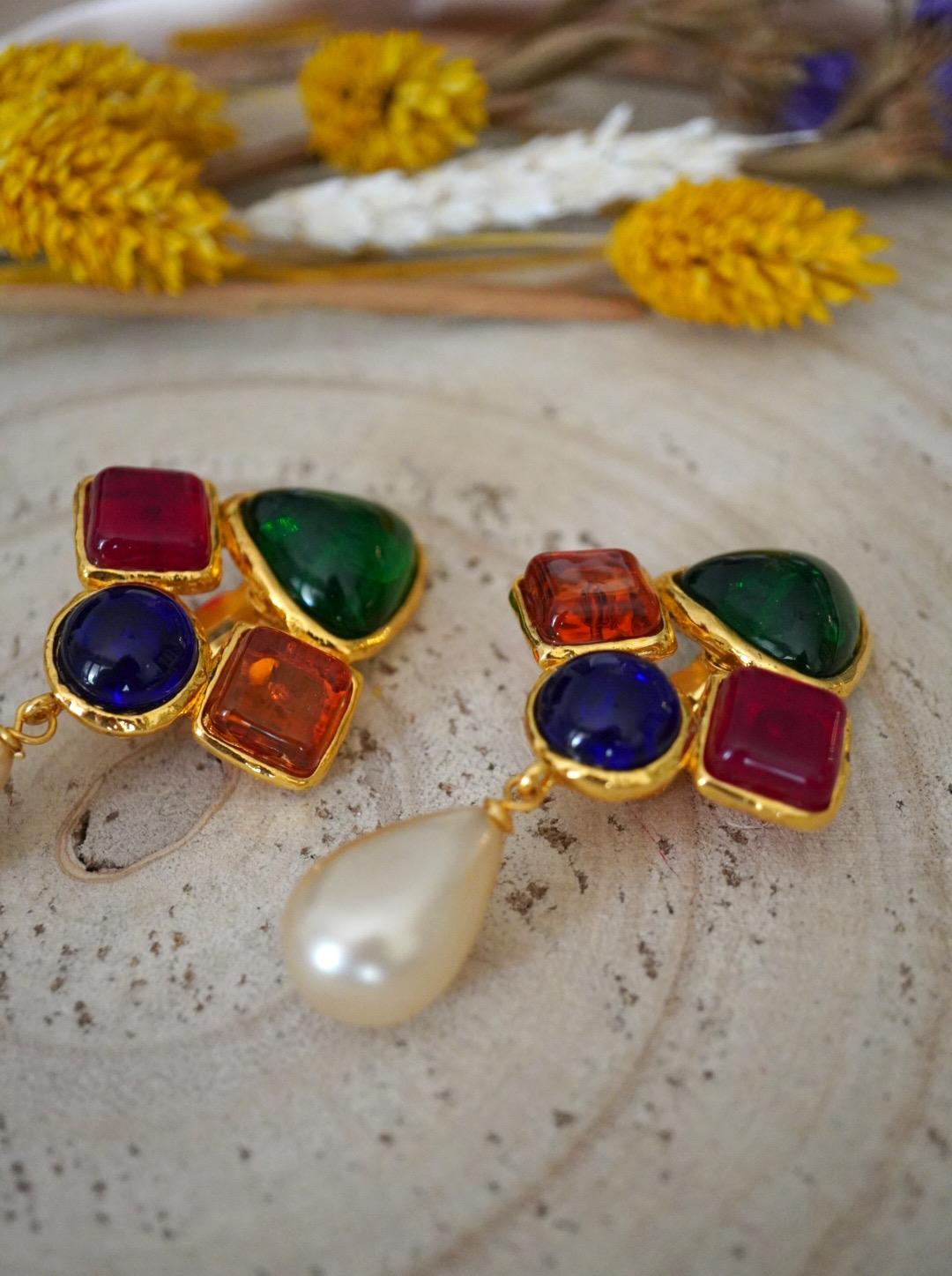 Vintage Chanel Earrings with Multicolored Glass Paste