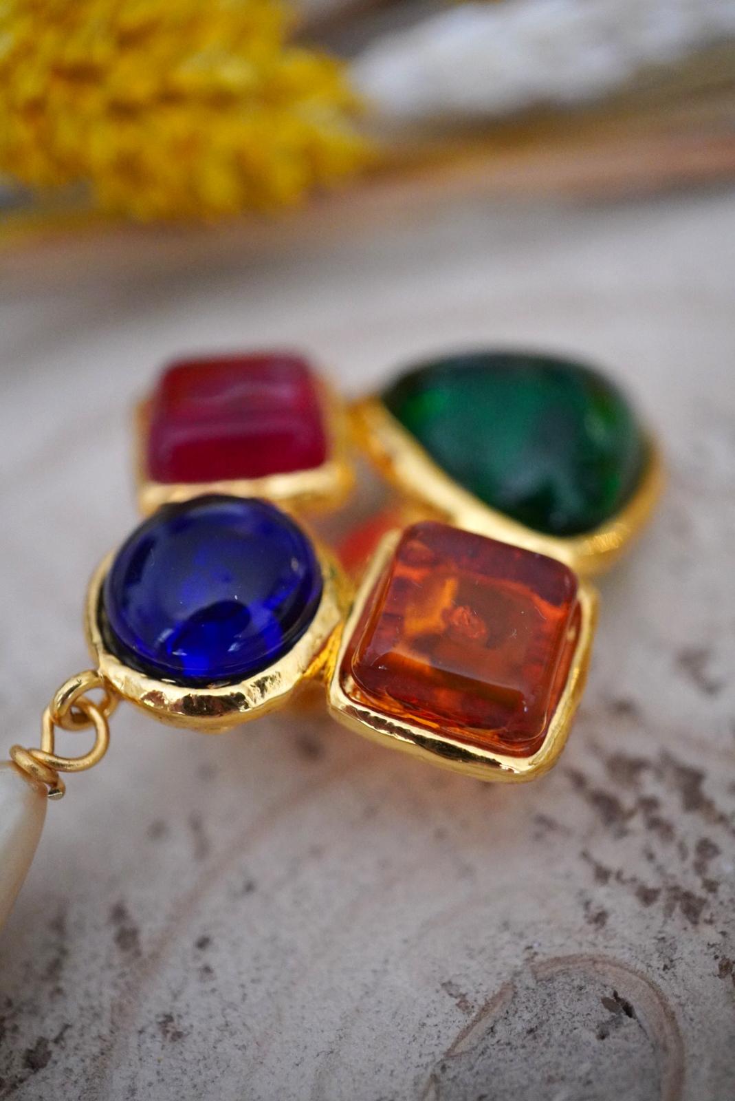 Vintage Chanel Earrings with Multicolored Glass Paste