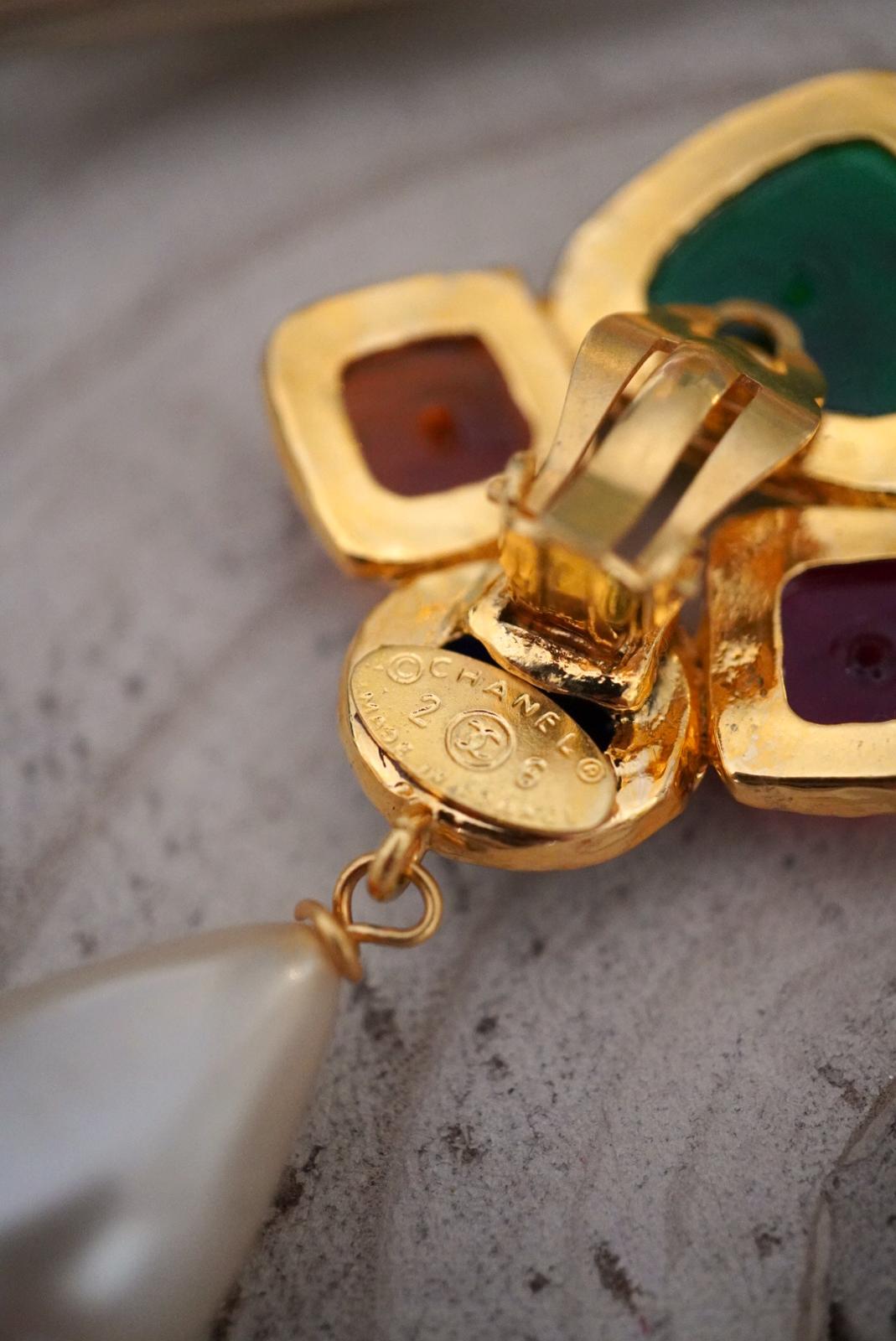 Vintage Chanel Earrings with Multicolored Glass Paste