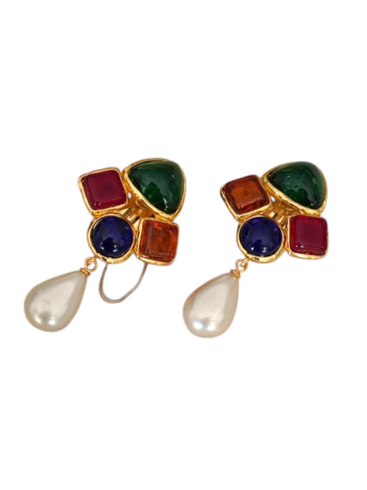Vintage Chanel Earrings with Multicolored Glass Paste