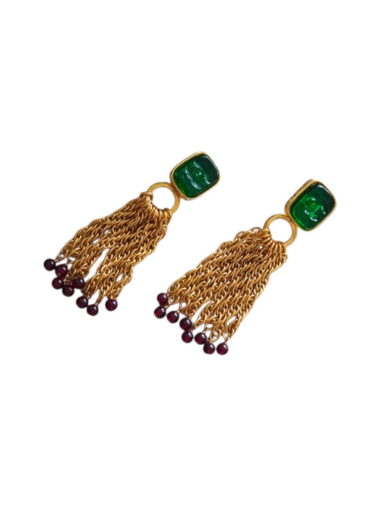 Vintage Chanel Earrings with Red and Green Glass Paste