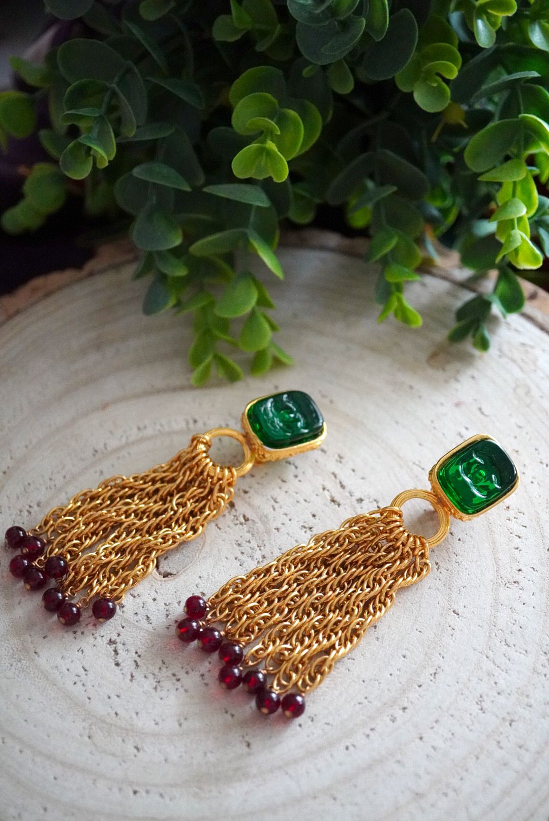 Vintage Chanel Earrings with Red and Green Glass Paste