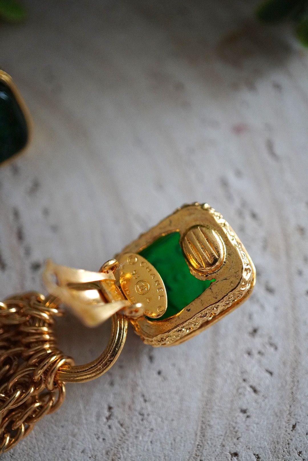 Vintage Chanel Earrings with Red and Green Glass Paste