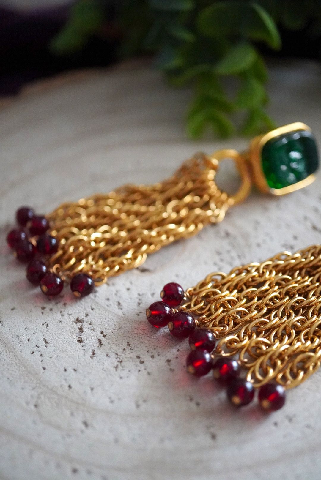 Vintage Chanel Earrings with Red and Green Glass Paste