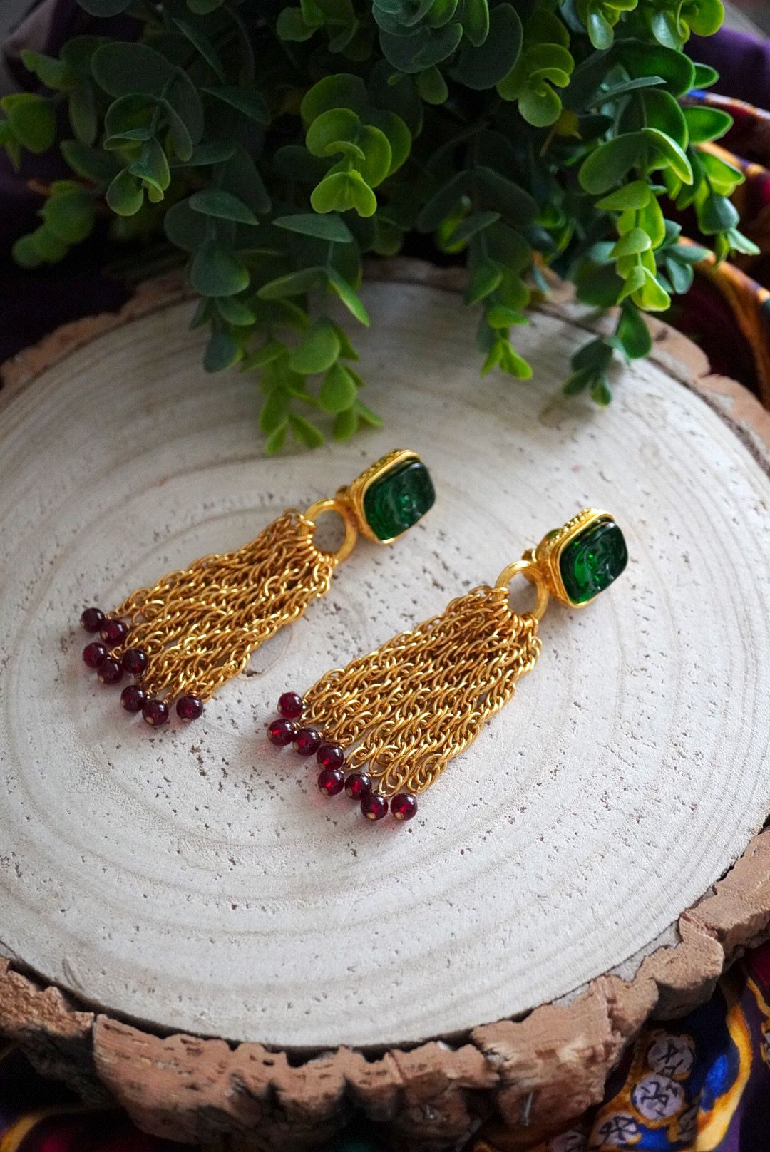 Vintage Chanel Earrings with Red and Green Glass Paste