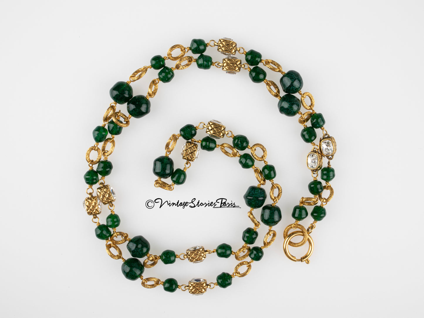 Vintage Chanel Necklace with Dark Green Glass Paste