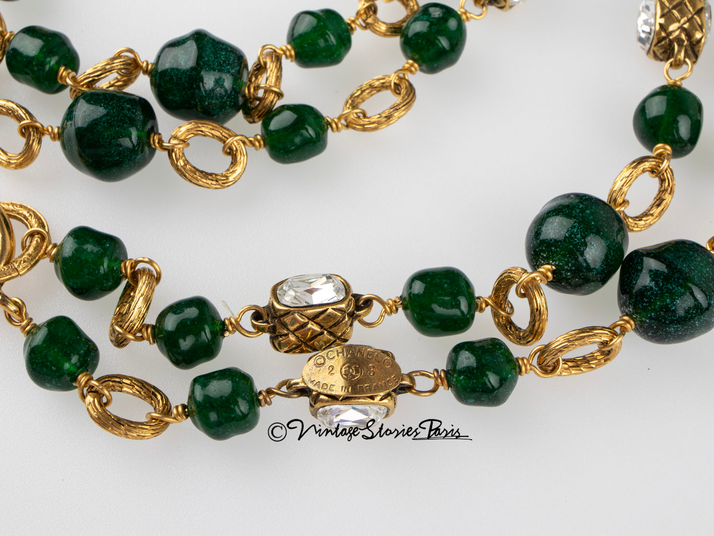 Vintage Chanel Necklace with Dark Green Glass Paste