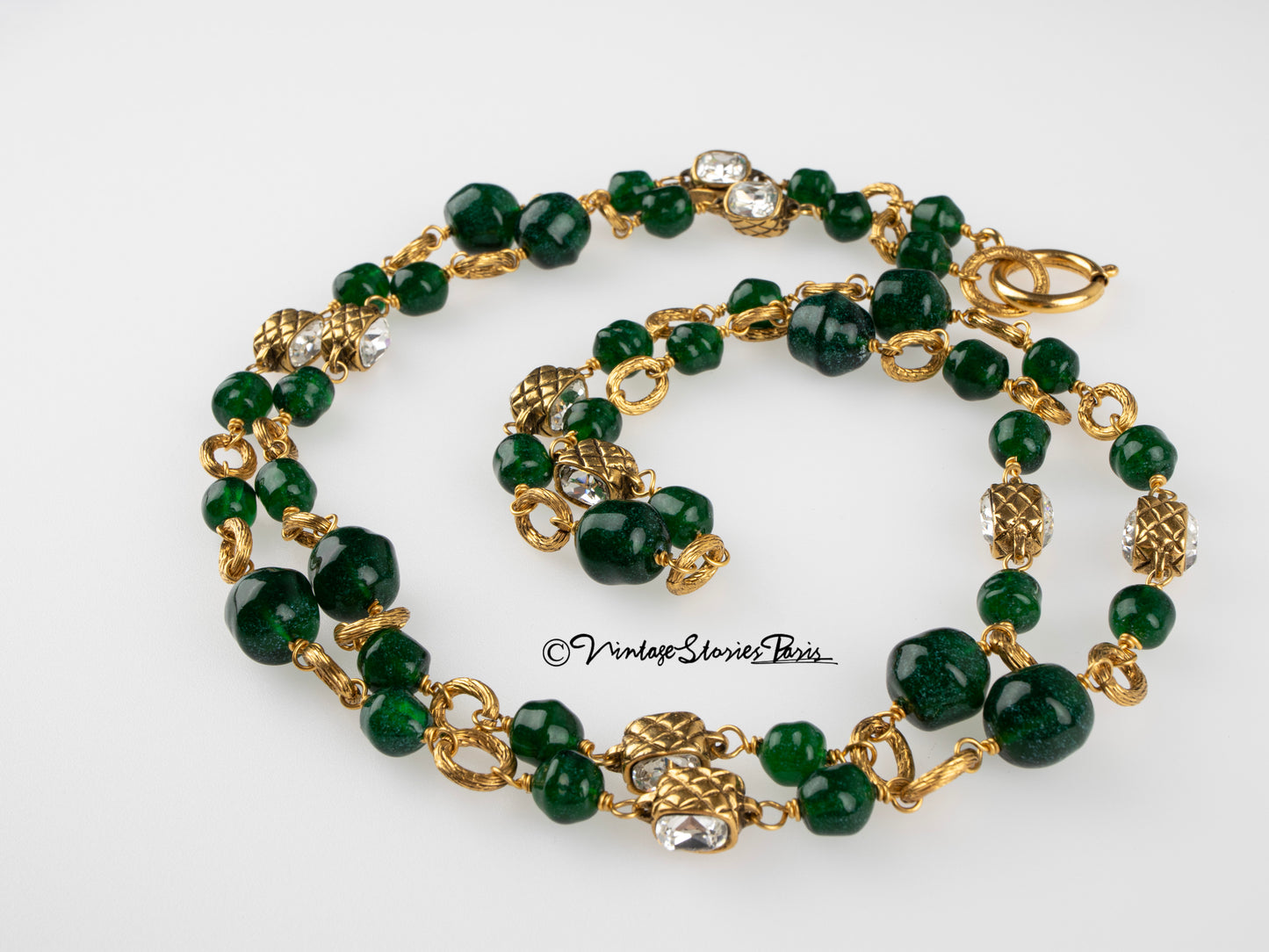 Vintage Chanel Necklace with Dark Green Glass Paste