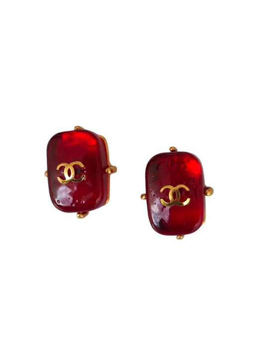 Vintage Chanel Red Gripoix Earrings Fall 1997